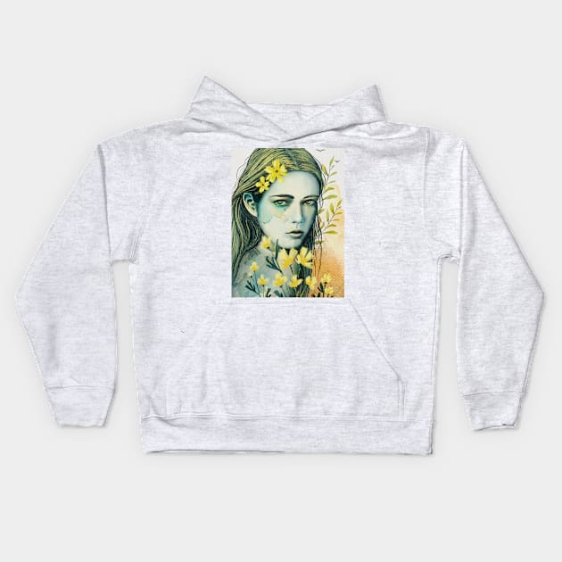 Spring woman portrait Kids Hoodie by Ange art